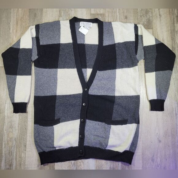 like new vintage wool/angora checkered cardigan sweater. - Picture 1 of 9